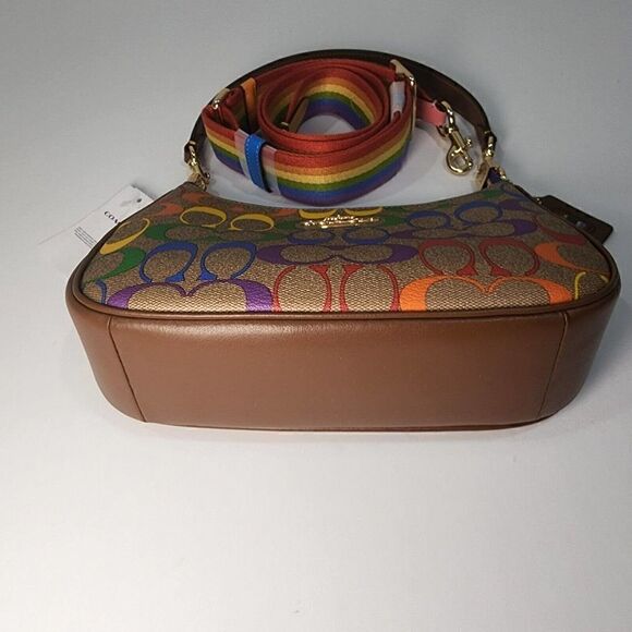 NWT Coach CA176 Teri Shoulder Bag Rainbow Signature Canvas Leather Khaki Multi - Picture 7 of 8
